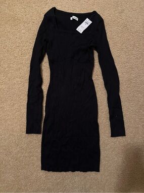 NWT Hollister Black Ribbed Long-Sleeve Bodycon Dress - Women